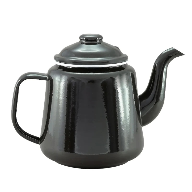 900ml induction safe OEM Traditional retro Housewares thick Black metal Enamel coat Teapot enamelware coffee tea pot with handle