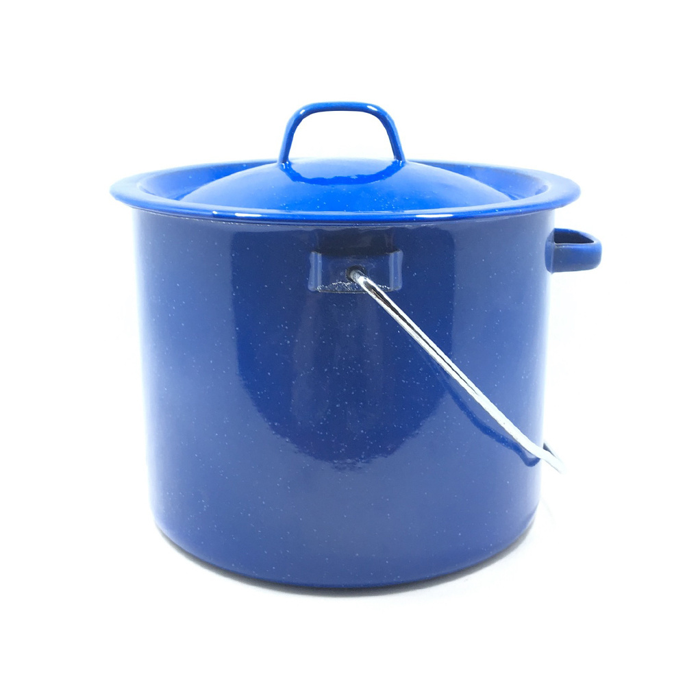 CHL 3L outdoor camping enamelware cookware blue speckled color metal enamel billy rice cooker can pot with lid cover and handle