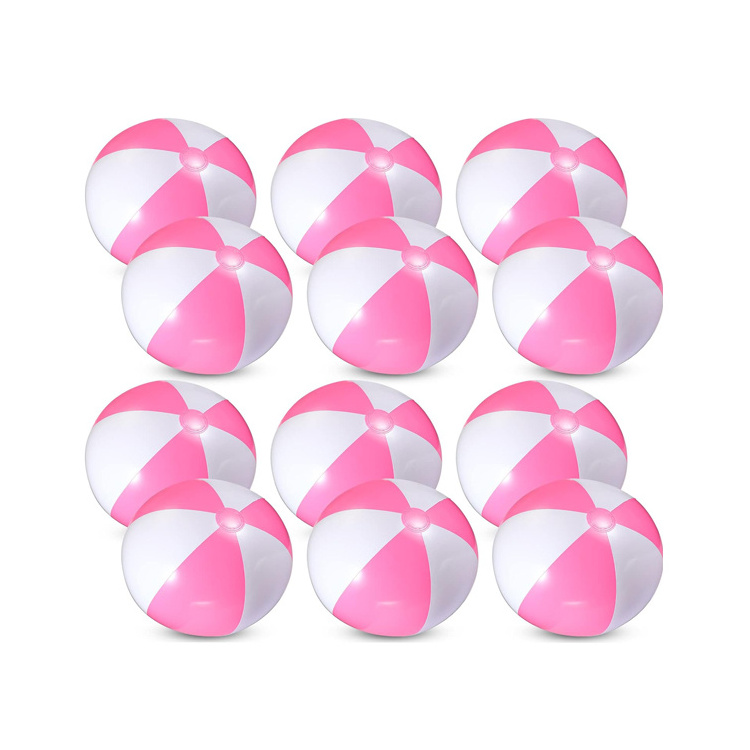 Games Toy Customized Logo Printing 6 Panels Children Adults 10'' White and Pink Inflatable PVC Beach Ball