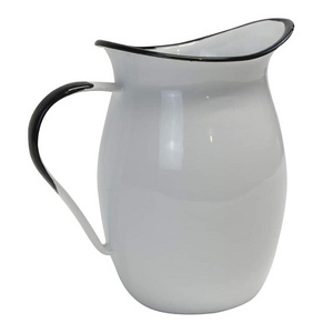 White custom logo Vintage Home & Garden decoration black rim Enamel Metal Vase Flower Planter pot Water Jug Pitcher with handle