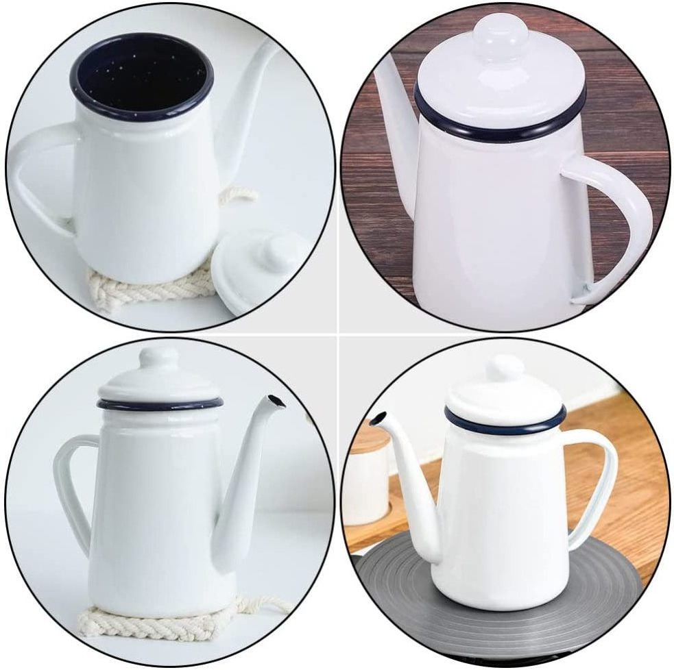 1.56L 2.1L 2.8L Green color outdoor Wholesale custom large tea milk enamel coffee pot set for camping