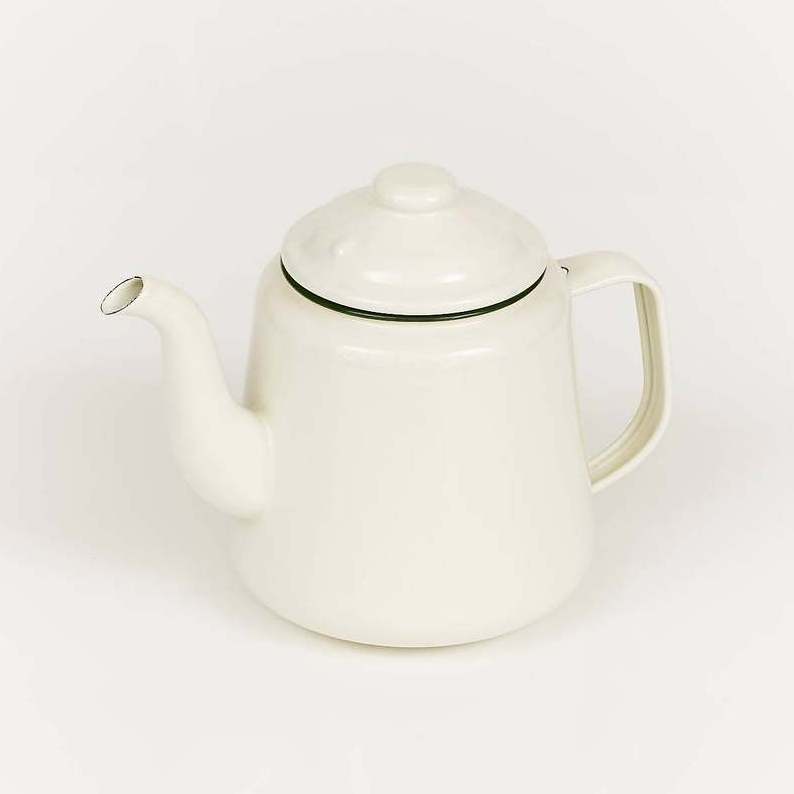 1.3L Traditional Vintage Kitchen Style white Cream Ivory Blue Rim Small enamel metal coffee tea pot kettle teapot