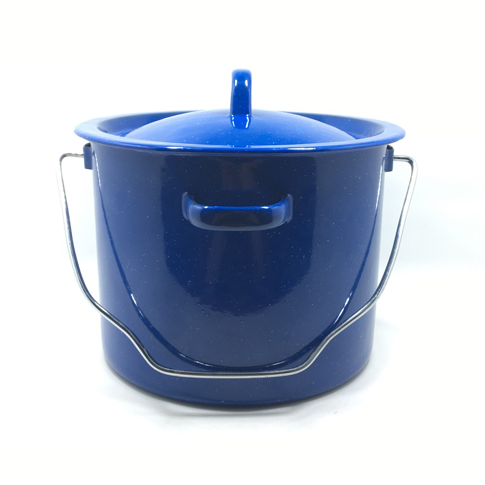 CHL 3L outdoor camping enamelware cookware blue speckled color metal enamel billy rice cooker can pot with lid cover and handle