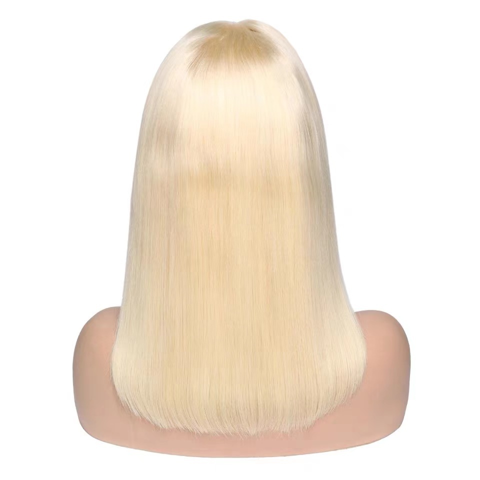 Virgin  blonde human hair lace wig middle part Transparent lace 613 bob lace front wig for sale