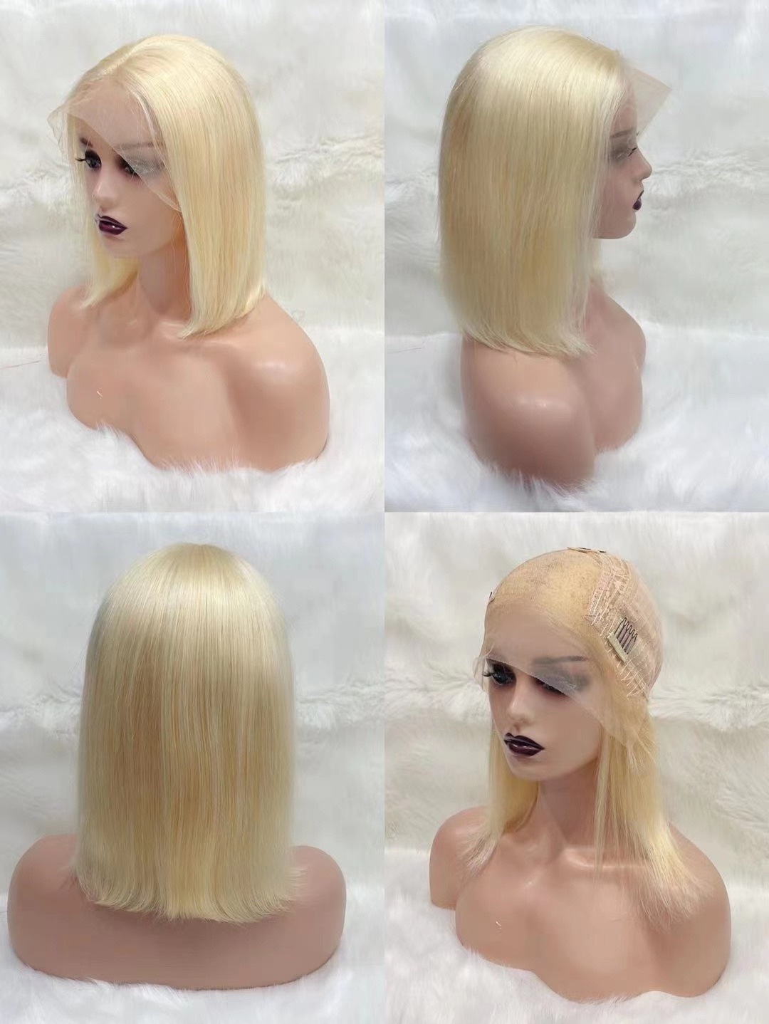 Virgin  blonde human hair lace wig middle part Transparent lace 613 bob lace front wig for sale