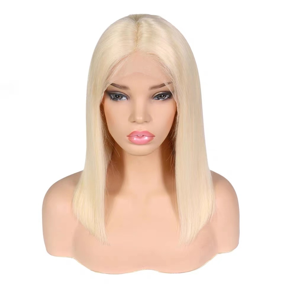 Virgin  blonde human hair lace wig middle part Transparent lace 613 bob lace front wig for sale