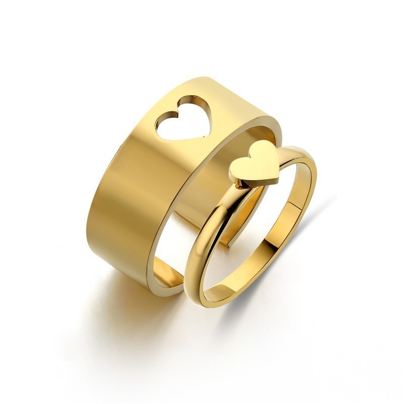 Romantic Statement Unique Gift Stainless Steel Thick And Thin Butterfly Heart Matching Wedding Rings Couple Set