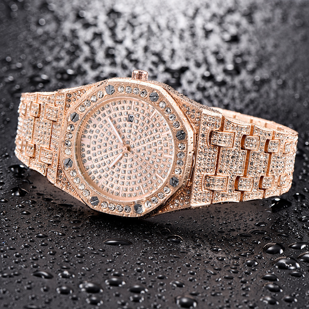 Ladies Montre Homme Hip Hop Gold Plated Luxury CZ Diamond Men Watch  Iced Out Quartz Watch For Men