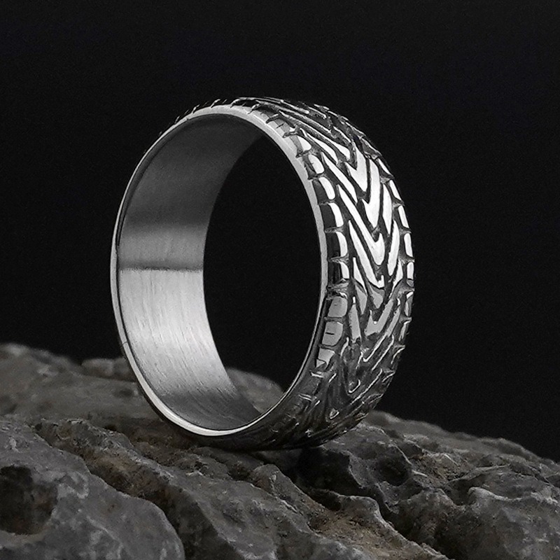 Simple Punk Hip Hop Titanium Steel Ring Hot Selling Retro Tyres Ring