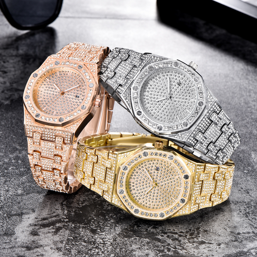 Ladies Montre Homme Hip Hop Gold Plated Luxury CZ Diamond Men Watch  Iced Out Quartz Watch For Men