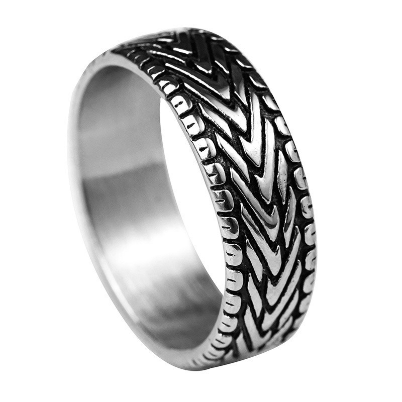 Simple Punk Hip Hop Titanium Steel Ring Hot Selling Retro Tyres Ring