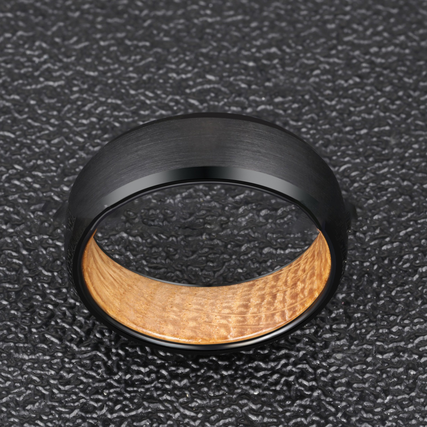 Premium Mens 8mm Tungsten Steel Shell Cask Wood Rings Black Tungsten Carbide Ring