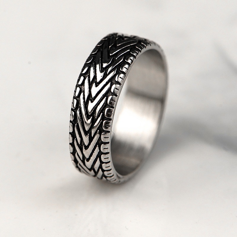 Simple Punk Hip Hop Titanium Steel Ring Hot Selling Retro Tyres Ring