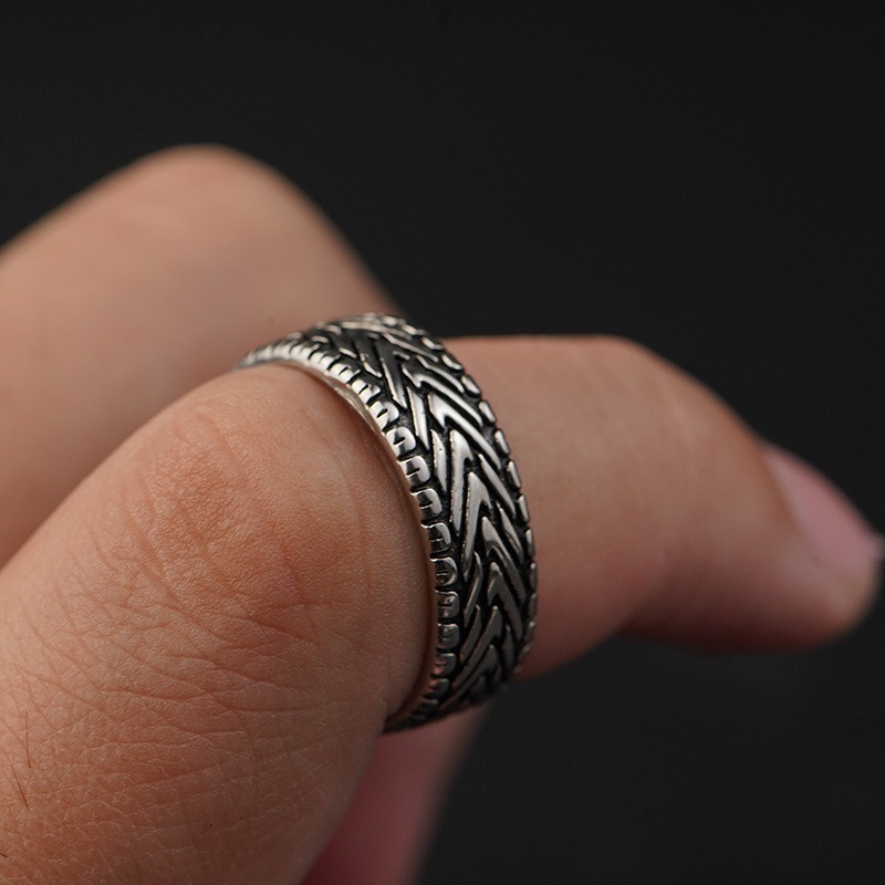 Simple Punk Hip Hop Titanium Steel Ring Hot Selling Retro Tyres Ring