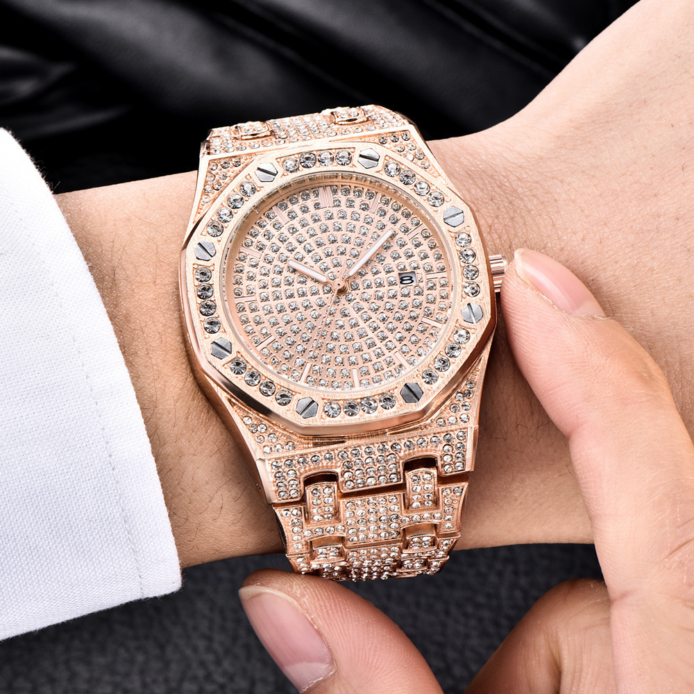 Ladies Montre Homme Hip Hop Gold Plated Luxury CZ Diamond Men Watch  Iced Out Quartz Watch For Men