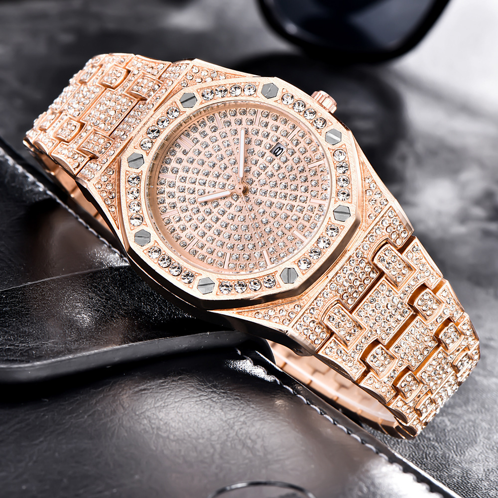 Ladies Montre Homme Hip Hop Gold Plated Luxury CZ Diamond Men Watch  Iced Out Quartz Watch For Men