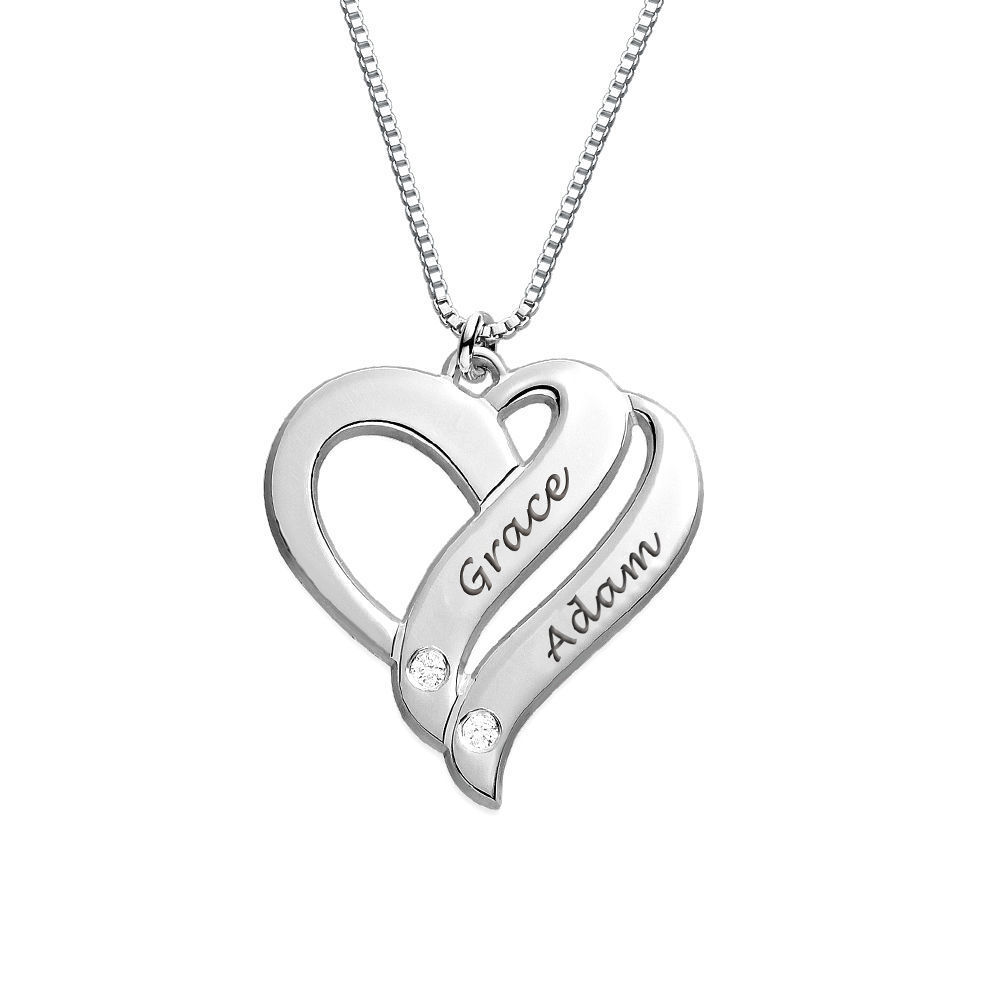 Custom Couples Name Valentines Jewelry Gift Romantic Two Hearts Forever Heart Pendant Necklace Stainless Steel