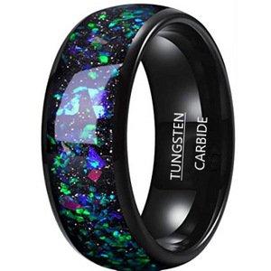 Galaxy Series Blue Rainbow Inlay Mens Wedding Bands Black Hammered Tungsten Carbide Ring