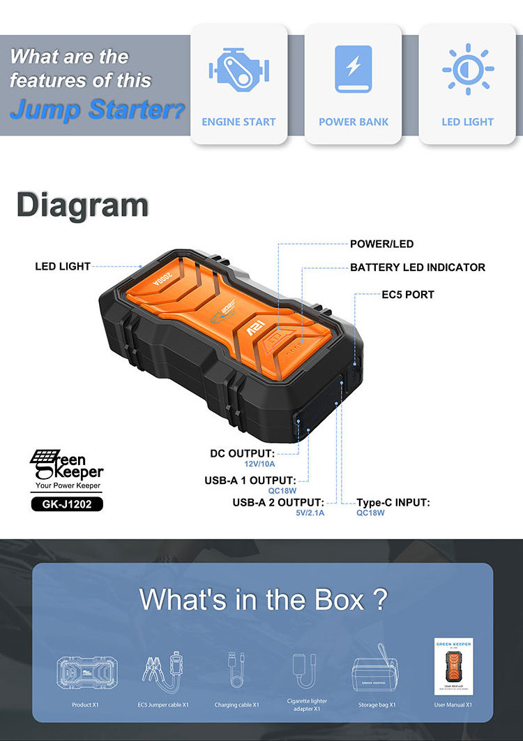 12v 1000A Jump Starter 24v 3000a Peak 16000mah Battery Booster Packlithium Jump Starter With Led Flashlight