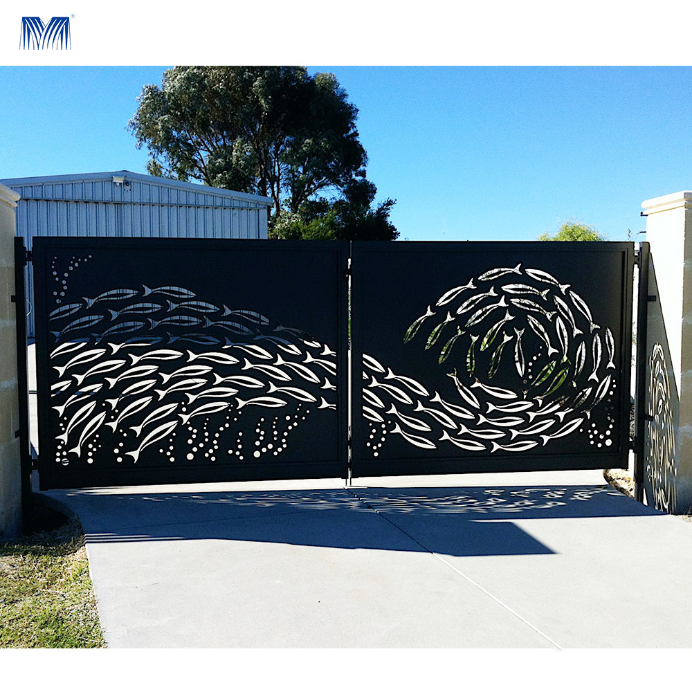 Exterior front garden fence sliding swing driveway fencing trellis metal latest decorative main designs iron aluminum gates