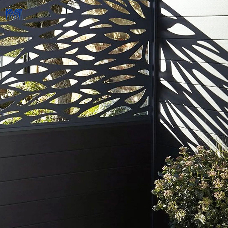 Art laser cut wall privacy decorative  garden 6x8 vinyl 6ft black 4ft 3ft aluminum panels 3 rail aluminum black fence