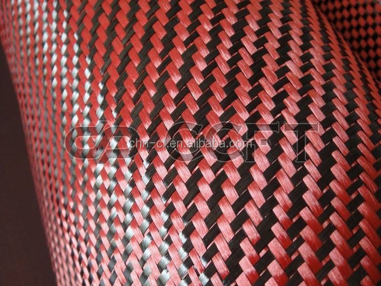 high quality carbon fiber cloth, carbon fiber fabric, 3K Kevlar 1500D Twill Carbon_Kevlar Hybrid Fabric (Black_Red)