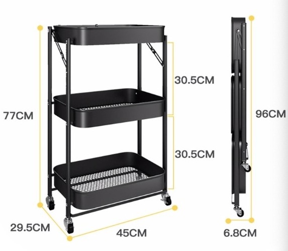 3-Tier Utility Rolling Storage Cart Slim Mobile Shelves on Wheels with Mesh Basket Storage Organizer