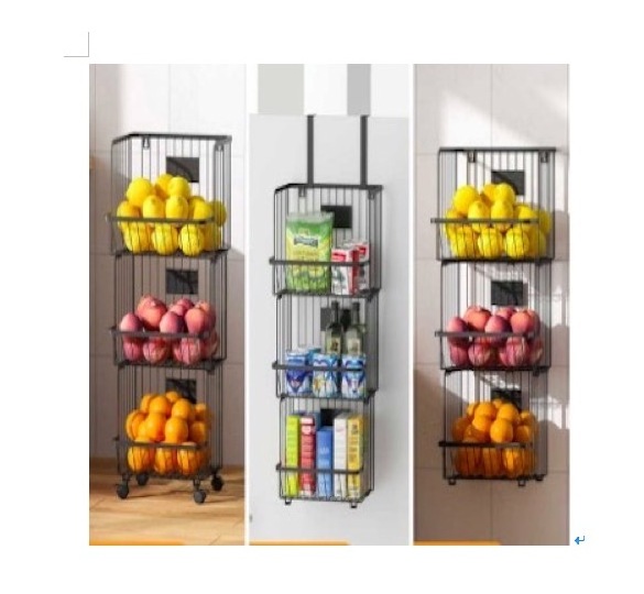 BOCHENG wall mounted storage wire hanging basket organizer storage bin home basket with hooks kitchen fruit vegetable storage