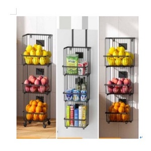 BOCHENG wall mounted storage wire hanging basket organizer storage bin home basket with hooks kitchen fruit vegetable storage