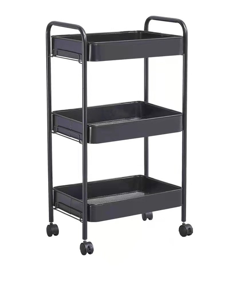 3-Tier Utility Rolling Storage Cart Slim Mobile Shelves on Wheels with Mesh Basket Storage Organizer