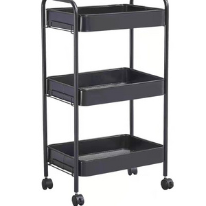 3-Tier Utility Rolling Storage Cart Slim Mobile Shelves on Wheels with Mesh Basket Storage Organizer