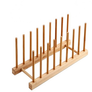 Bamboo Wooden Dish Rack - Plate Rack Stand Pot Lid Holder, Kitchen Cabinet Organizer for Bowl, Cup, Cutting Board Rack