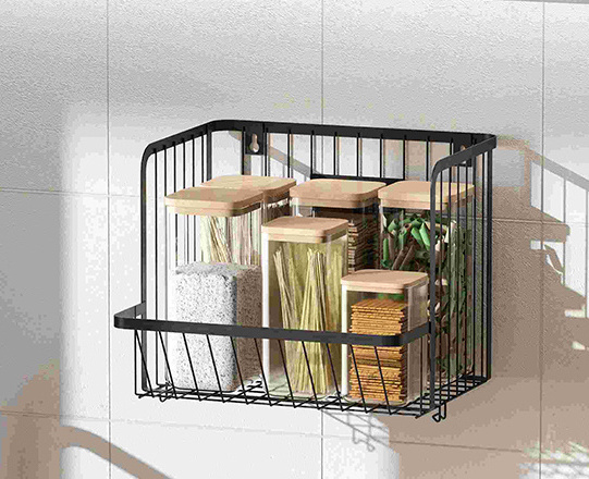 BOCHENG wall mounted storage wire hanging basket organizer storage bin home basket with hooks kitchen fruit vegetable storage