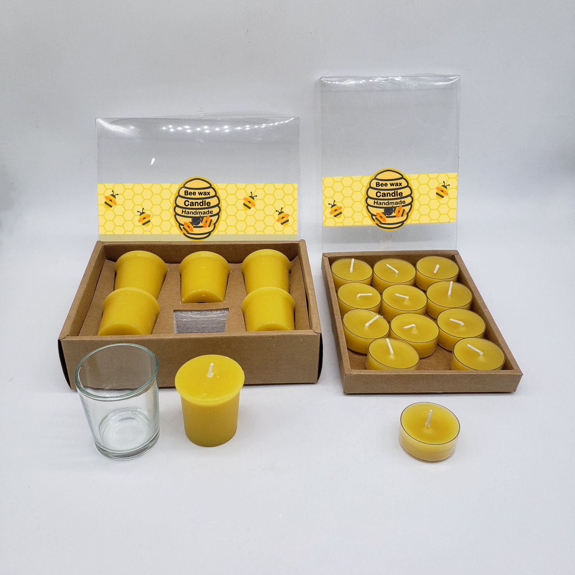 Hot Selling 6/12 Pcs Pack Wholesale Yellow Beeswax Tealight Candles Votive Pillar Candles Set