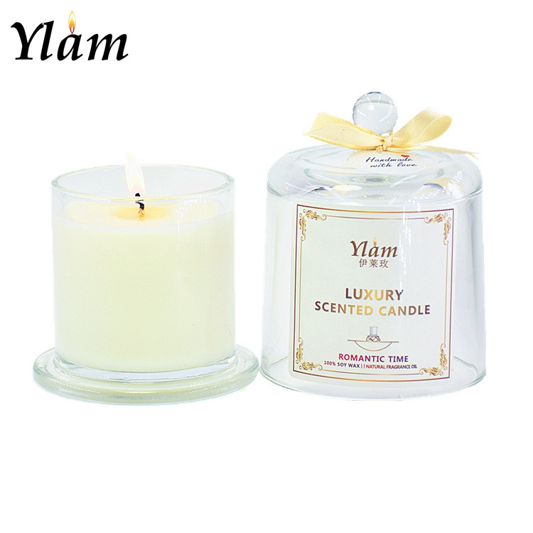 2020 new design wholesale luxury  glass lid soy and coconut wax  glass jar private label scented candles