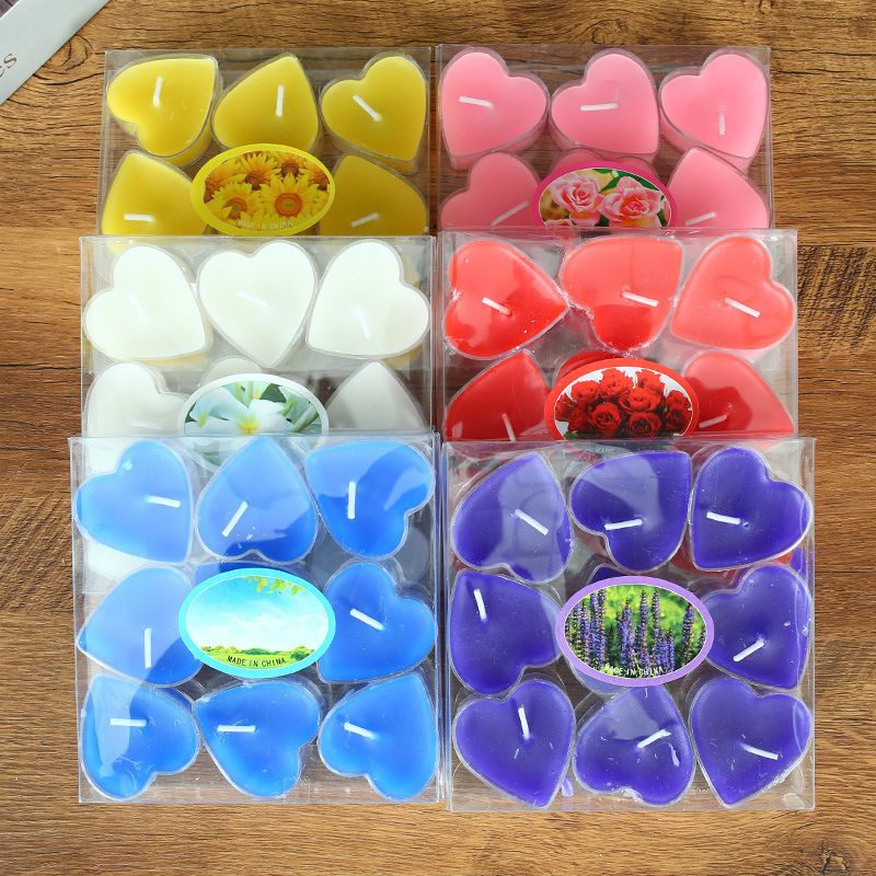 9pcs/box custom tealight candle 4 hour paraffin candle heart shape scented tealight candle in bulk