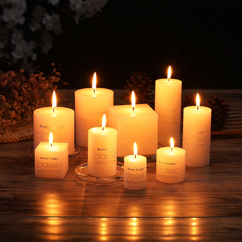 Custom Luxury Candle Wholesale Good Quality Paraffin Wax Unscented Flat-Topped White and Ivory White Pillar Candle