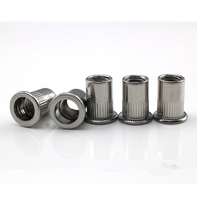 SS 304 Flat Head Rivet Nut Metric Thread Flat Head Galvanized Knurled Rivet Nuts Riveted Nut