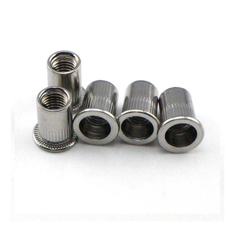 SS 304 Flat Head Rivet Nut Metric Thread Flat Head Galvanized Knurled Rivet Nuts Riveted Nut