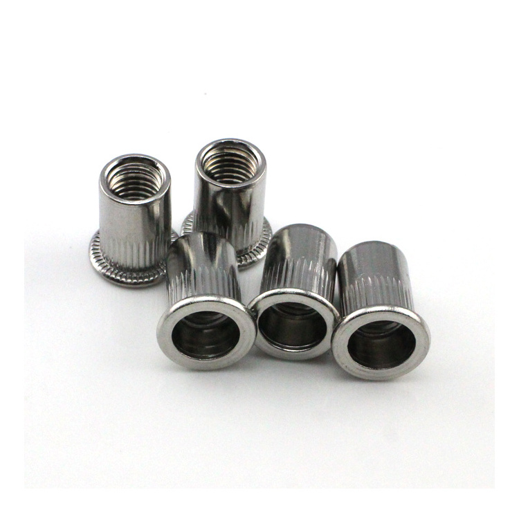 SS 304 Flat Head Rivet Nut Metric Thread Flat Head Galvanized Knurled Rivet Nuts Riveted Nut