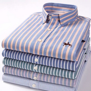 Button Down Collar Striped Cotton Oxford Casual Shirt Custom Embroidery Long Sleeve Formal Dress Shirt Mens