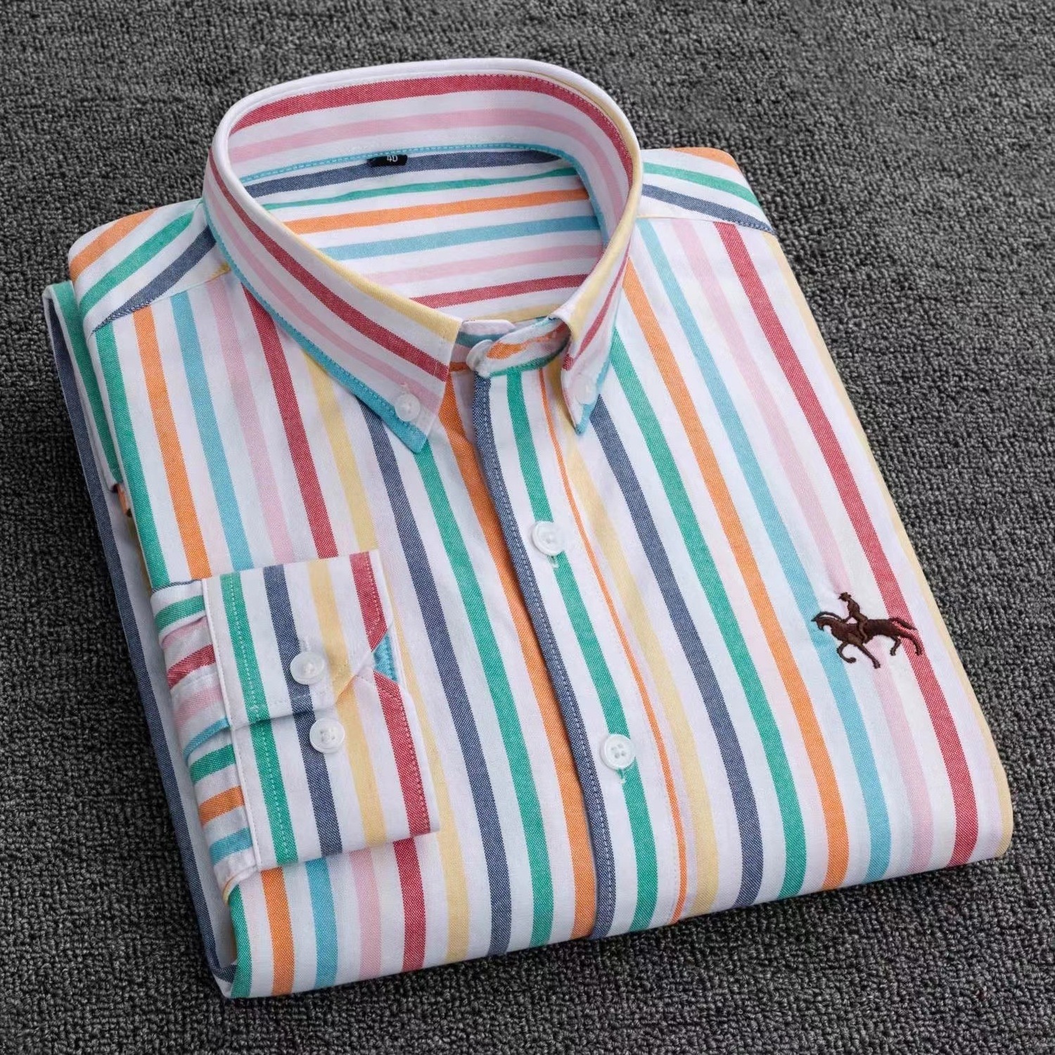 Button Down Collar Striped Cotton Oxford Casual Shirt Custom Embroidery Long Sleeve Formal Dress Shirt Mens