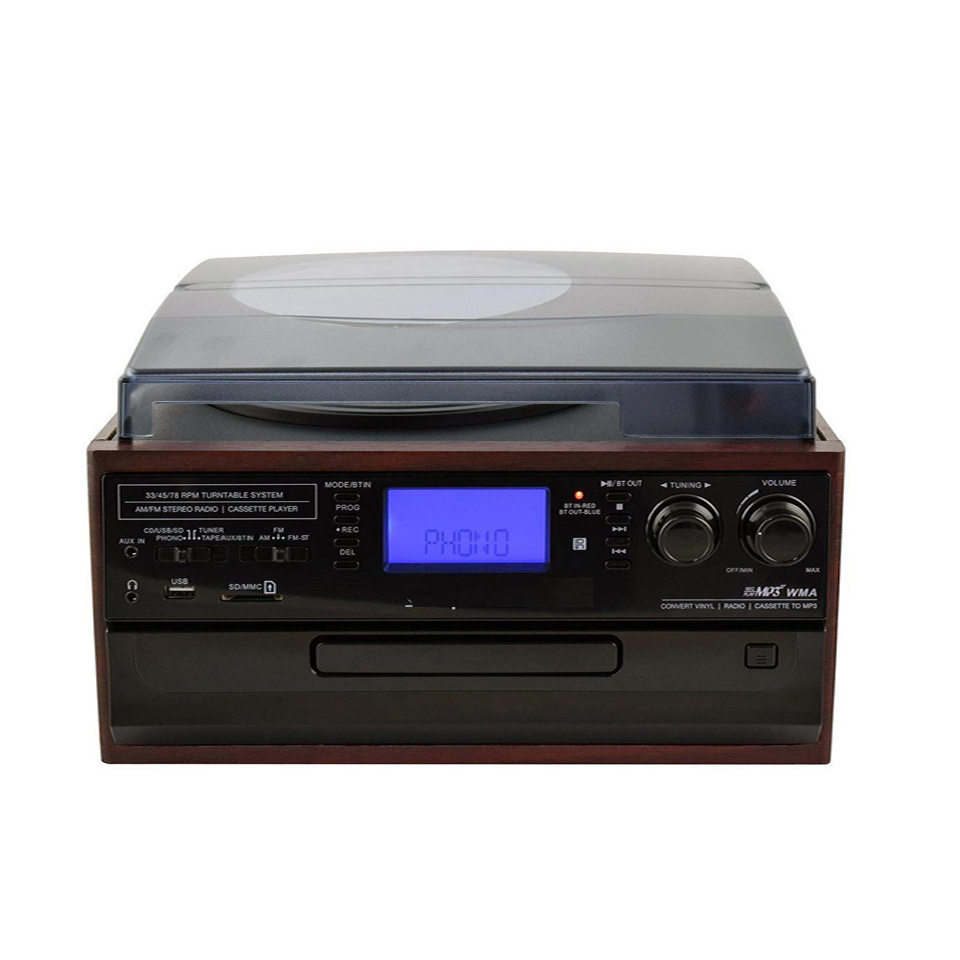 Retro Vinyl Multifunction Record Player Turntable 3-Speed Phonograph With AM/FM Radio CD/Cassette