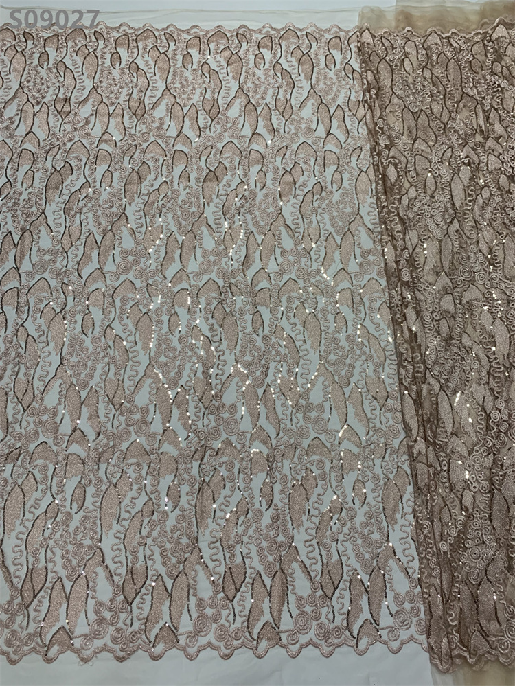 Gold Mesh Fabric Sequins Embroidery Lace Fabric For African Wedding Dresses