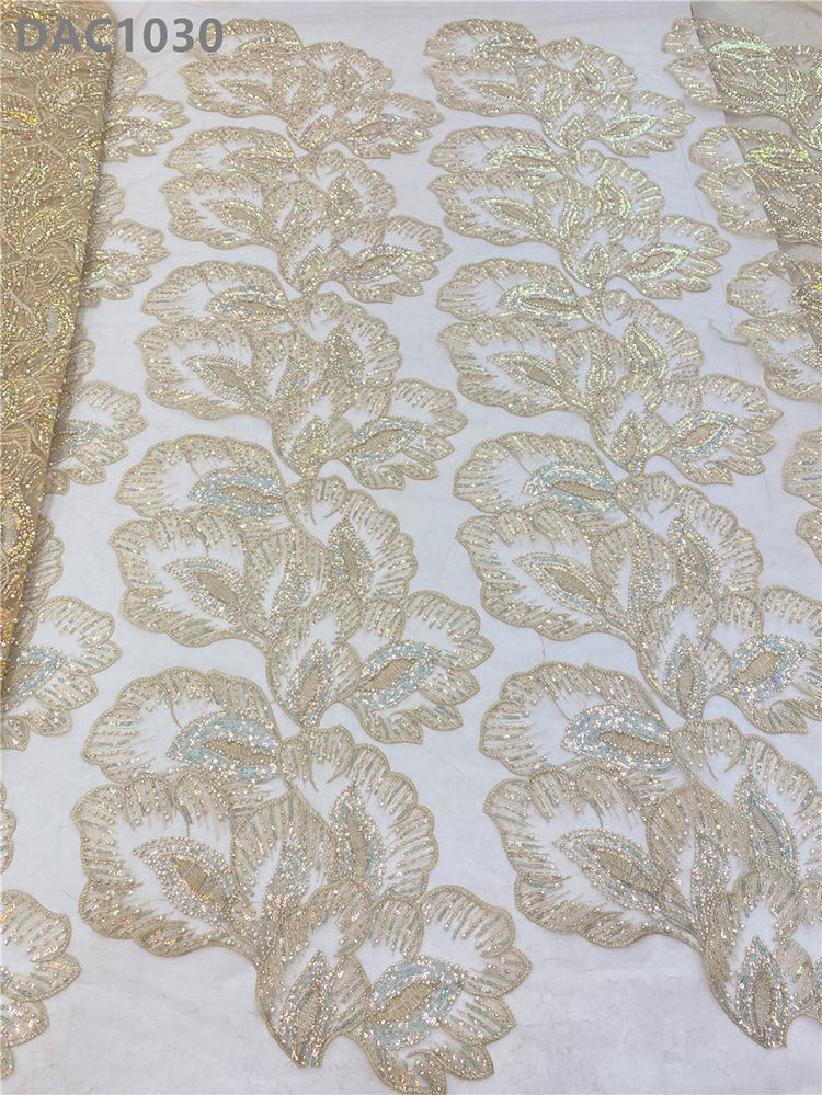 CHOCOO Hot Selling Polyester Wedding Sequin Lace Fabrics Textiles Embroidery Mesh White Bridal Beaded Lace Fabric