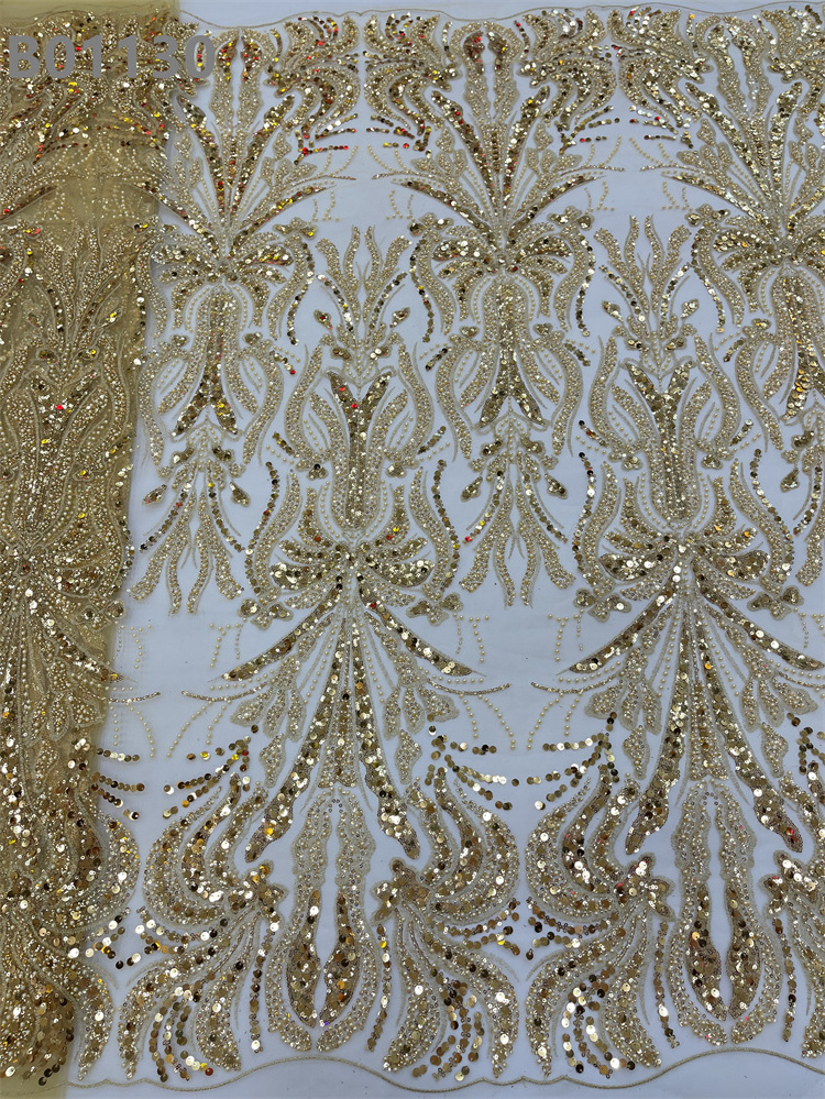 Nigerian Bridal Fabric Luxury Embroidery Beads Sequins Lace Pearls Beaded Lace Fabric Wedding Dress