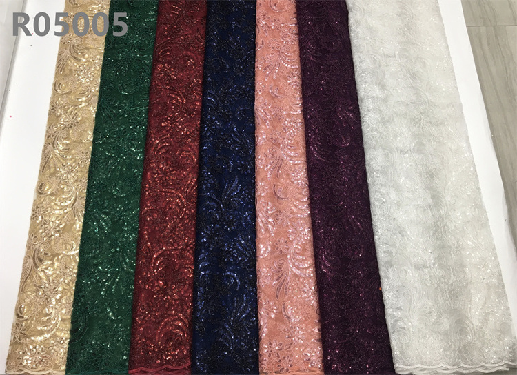 Lace Fabrics Nigerian African Swiss Voile Tulle Sequin Lace Cording Embroidery Fabric