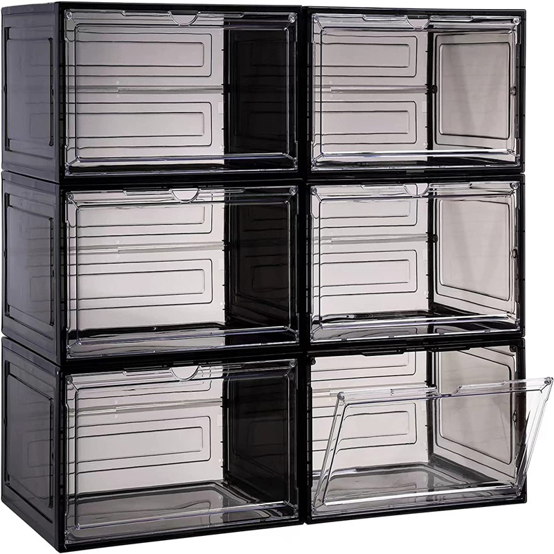 Shoe Storage Clear Plastic Stackable, Closet Organizers and Storage for Display Sneakers side door with magnetic