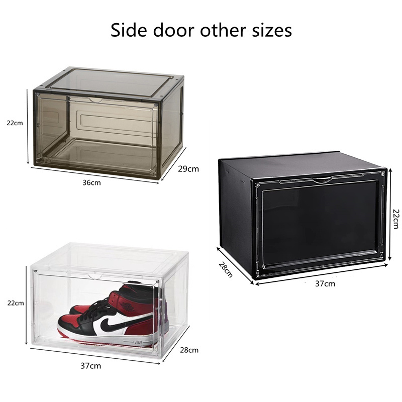 Shoe Storage Clear Plastic Stackable, Closet Organizers and Storage for Display Sneakers side door with magnetic