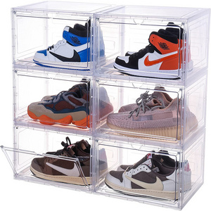 Shoe Storage Clear Plastic Stackable, Closet Organizers and Storage for Display Sneakers side door with magnetic